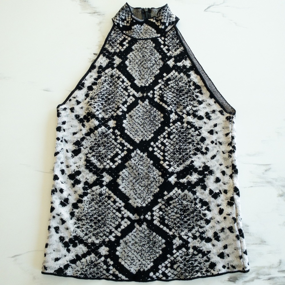 Zara Snake Print High Neck Knit Top
